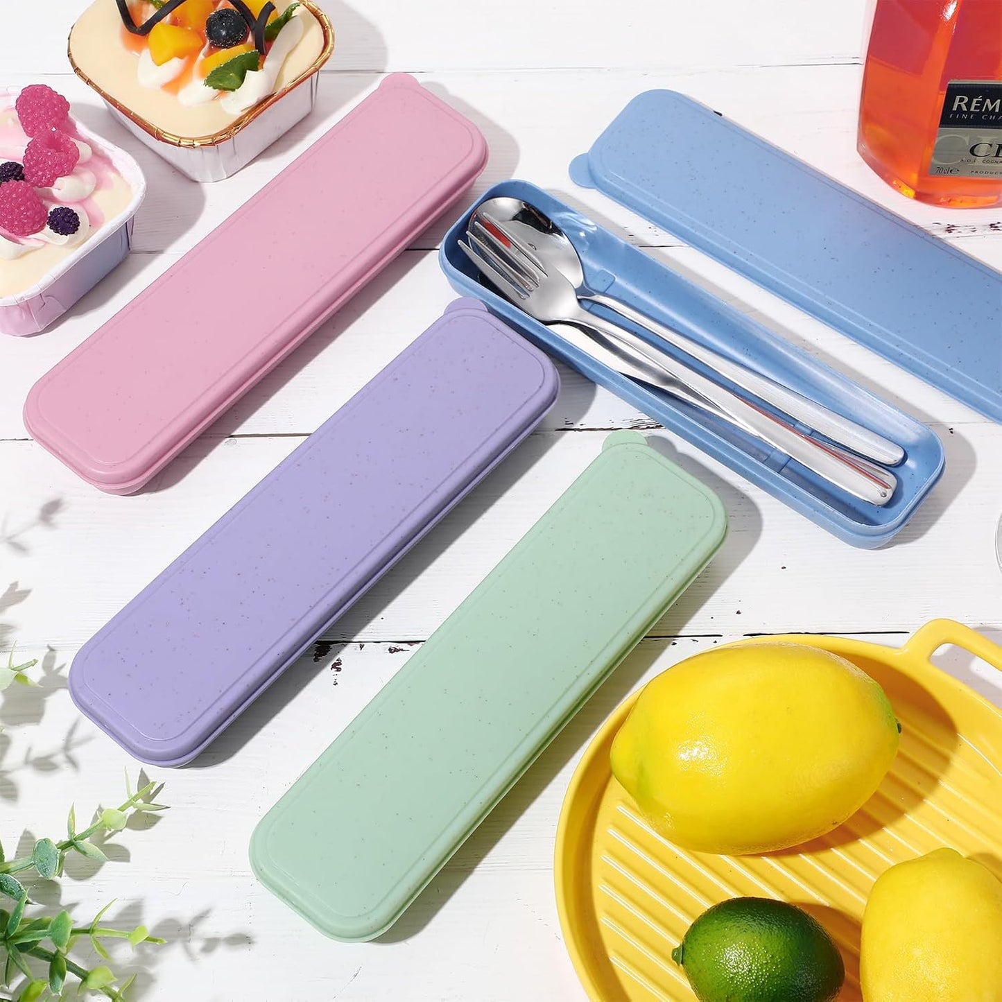 Yinkin 4 Pack Portable Travel Utensils Set with Case Reusable Stainless Steel Silverware Flatware Camping Cutlery Include Fork Spoon Knife for Work School Dishwasher Safe(White, Green, Red, Black)