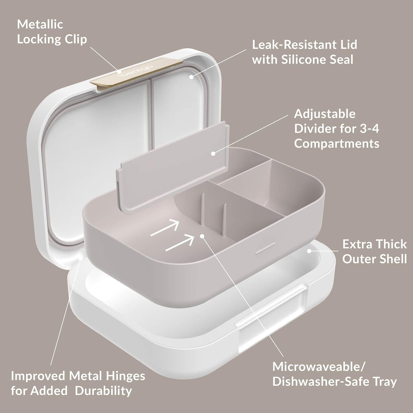 Bentgo Modern - Adult & Teen Bento Lunch Box; 3-4 Compartments, Leak-Resistant, 5.5 Cup Capacity/44 fl oz, Improved Locking Clips, Reusable, BPA-Free, Dishwasher/Microwave Safe Tray (Dark Gray)