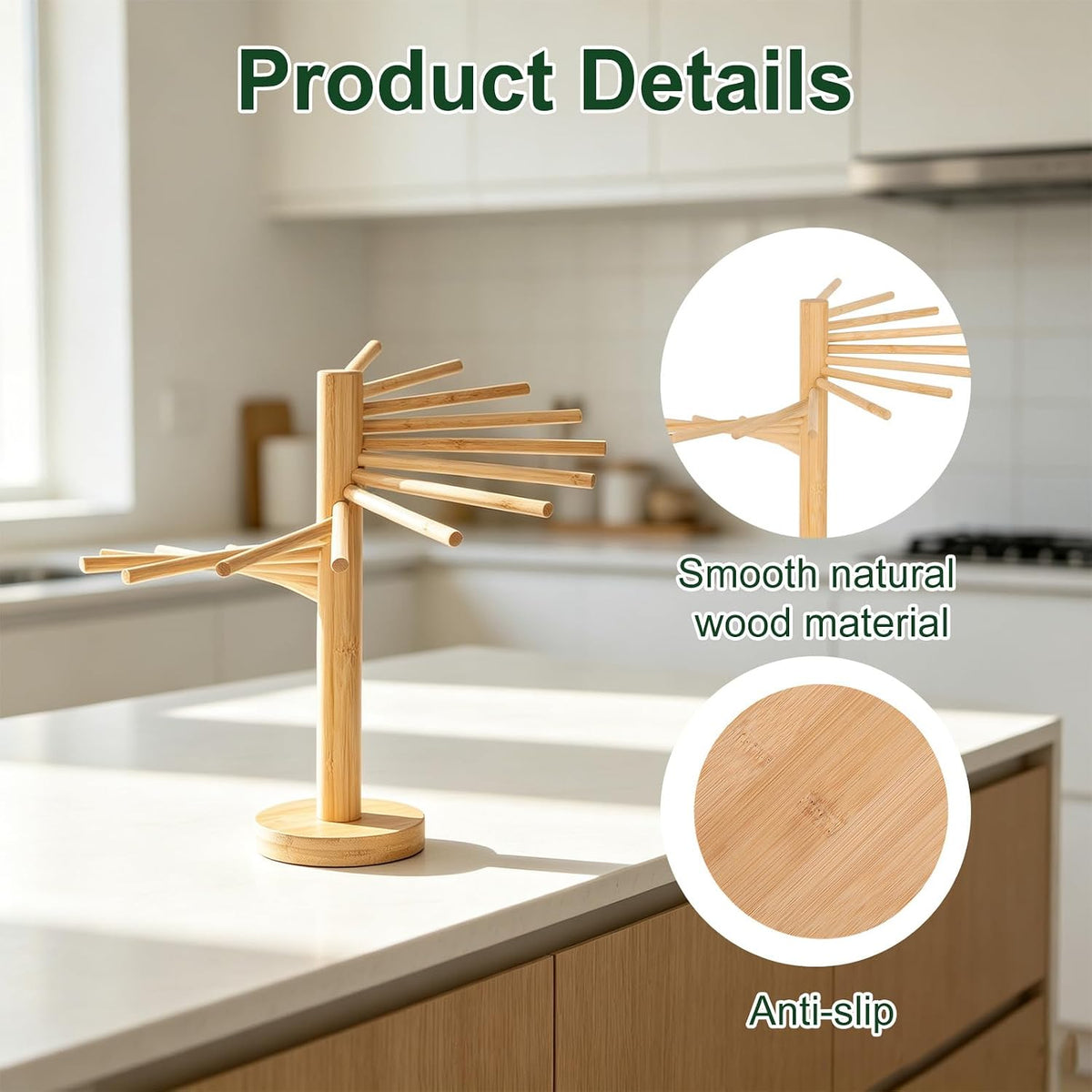NQEUEPN Pasta Drying Rack with Transfer Wand, Noodle Drying Stand