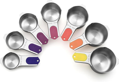 Spring Chef Stainless Steel Measuring Cups Set of 7 with Pour Spout - Nesting Kitchen Tools with Easy Read Markings to Measure Dry or Liquid Ingredients - Metal Measuring Cups for Baking & Cooking