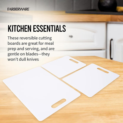 Farberware Cutting Boards for Kitchen, 3-Piece Poly Board Set, Reversible Plastic Cutting Boards, Dishwasher Safe, Odor and Stain Resistant, Gentle on Knives, 8.5x11, 9x13, 11x16 Inch