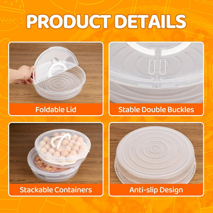 Pizza Storage Container Set, Reusable Pizza Container for Leftover Pizza, Pie Carrier with Lid and Handle, Pie Storage Container & Pie Holder(2/3 Pack + Egg Tray) (2 containers with egg tray)
