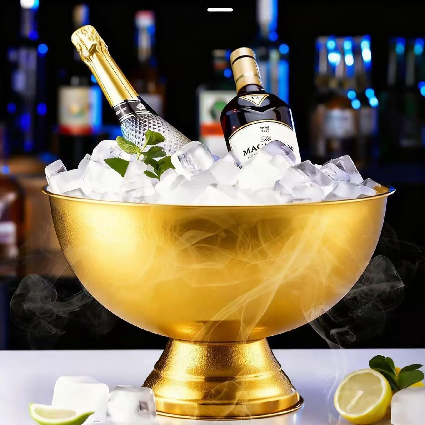 Large Ice Bucket 13L Stainless Steel Champagne Bowl Ice Bucket with Ice Scoop Semicircle Drink Tub with Integrated Base Silver Beverage Tub for Parties, Cocktail Bar, Chilling Wine (1 Pack-Silver)