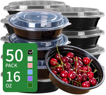 30oz Meal Prep Containers Bulk 50-Pack - 2-Compartment with Lids, Leakproof, Microwave/Freezer/Dishwasher Safe - Commercial Food Storage, Black