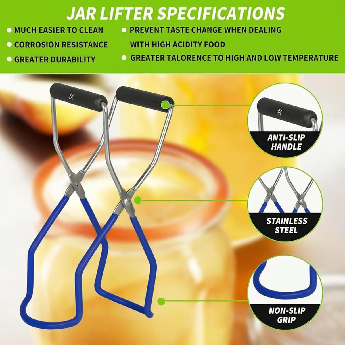 Supa Ant Canning Supplies Starter Kit (Food Grade) - Canning Kits Set for Beginners - 3 Pcs. Including Wide Mouth Jar Funnel, Magnetic Lid Lifter, Stainless Steel Jar Lifter (Assembled in USA) Green