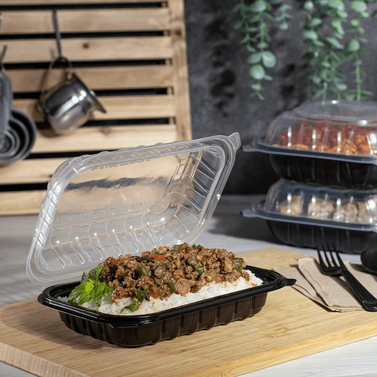 Karat Premium PP Hinged Container [150 ct], Take Out Food Containers - Case (9"x9", 3 compartments)