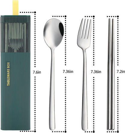 DEVICO Travel Utensils with Case, 18/8 Stainless Steel Reusable Silverware Set for Lunch Box, Portable Cutlery Set, Fork and Spoon Set for Camping, Lunch, Picnic, Workplace, School (Green)