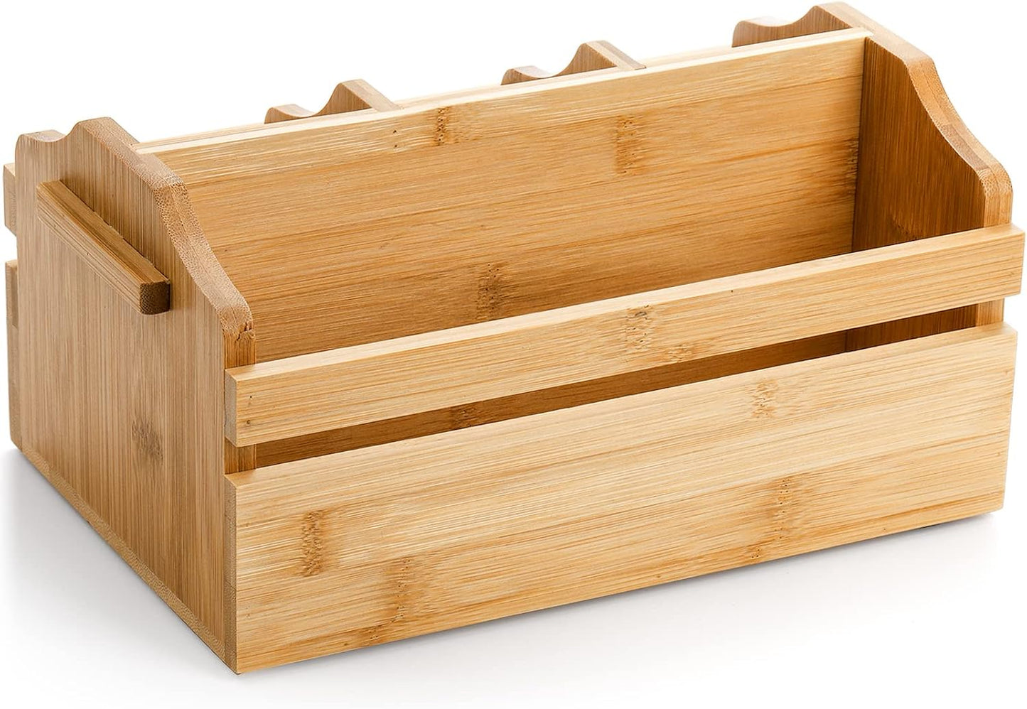 Yesland Bamboo Silverware Caddy Organizer - 4 Compartment Wooden Utensil Holder with Handle for Kitchen Countertop, Party, Forks Spoons Knives Napkins Storage