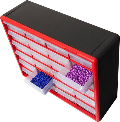 Akro-Mils 44-Drawer Plastic Drawer Storage Cabinet for Garage Organization, Bead Organizer, Building Bricks Storage, Teacher Toolbox, Makeup Organizer, 20" W x 6" D x 16" H, 10144 Black