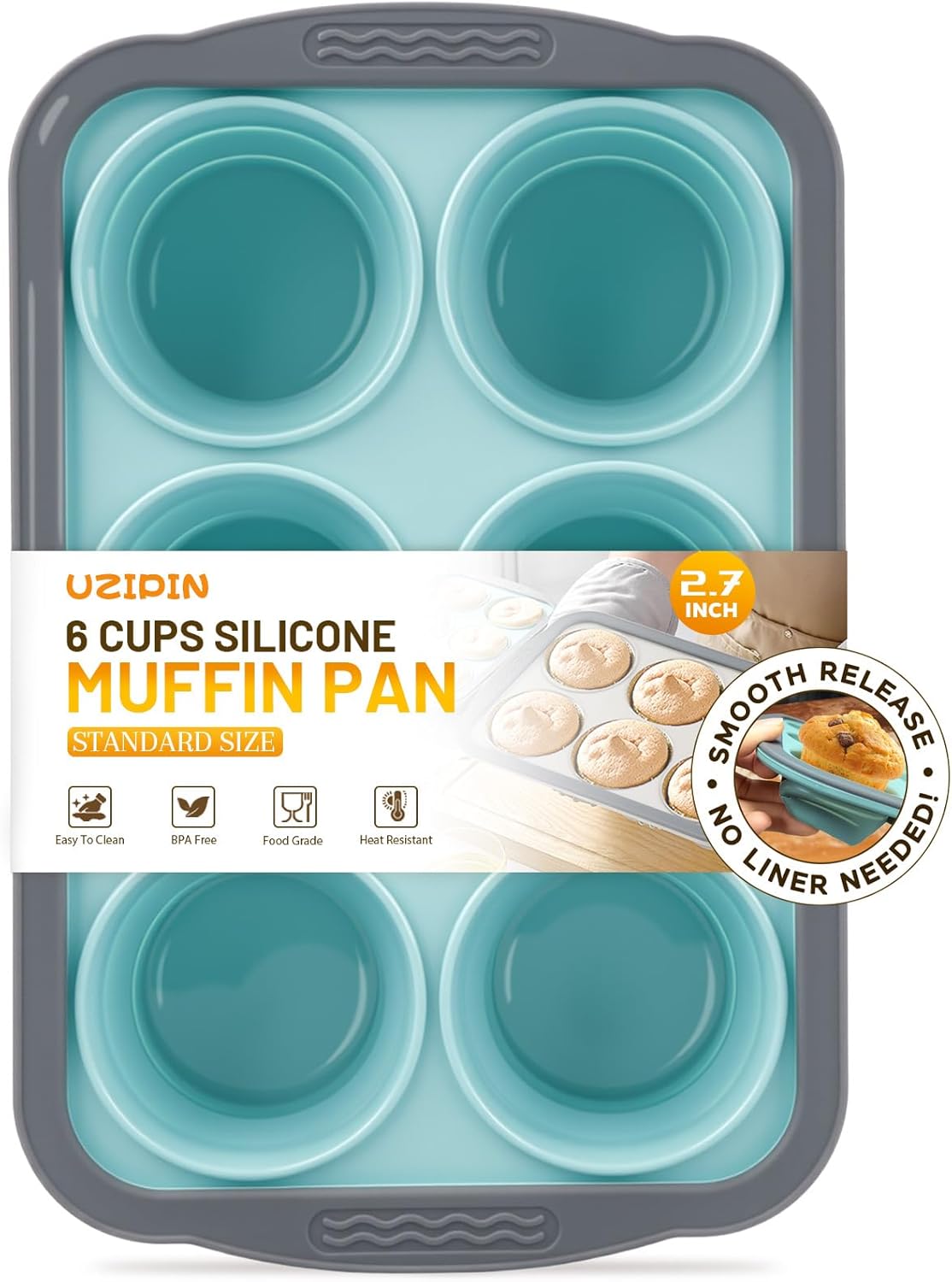 Silicone Muffin Pan, 12 Cups Non-Stick Cupcake Pan, Food-Grade BPA-Free Muffin Tin, Oven-Safe 450 °F, Reinforced Steel Frame, Easy-Grab Handles, Quick-Release 2.3" Baking Molds for Mini Treats