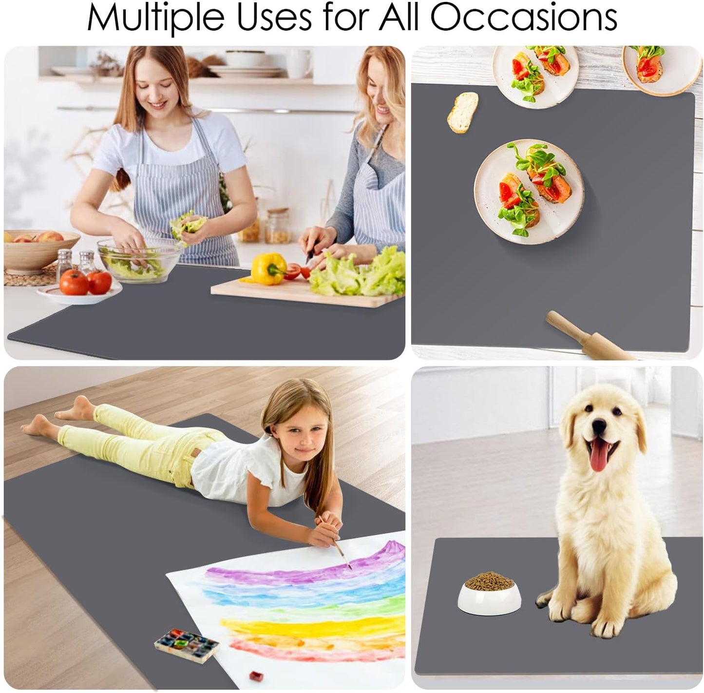 Extra Large Silicone Mats for Kitchen Counter, 27.6'' x 19.7'' Nonskid Silicone Placemats for Kids, Nonstick Purple Silicone Mat for Baking Crafts, Silicone Dab Mat Heat Resistant, 1Pack - Colors A