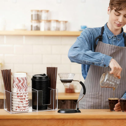 Coffee Cup Holder for Countertop, Acrylic Disposable Cup Organizer Clear Coffee Station Organizer for Cup Lid Stirrers Pod Coffee Bar Accessories