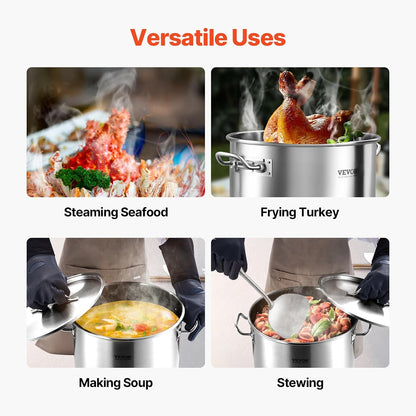 VEVOR Stainless Steel Stockpot, 42 Quart Large Cooking Pots, Cookware Sauce Pot with Strainer, Lid, and Handle, Heavy Duty Commercial Grade Stock Pot, Sanding Treatment, for Large Groups Events Silver