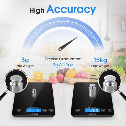 KOIOS 33lb Kitchen Scale 0.1oz Precision,Batteries & USB-C Charging(White)