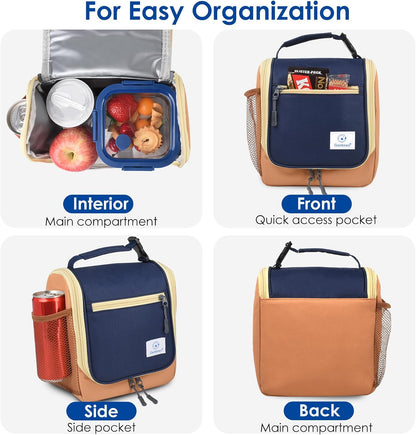 Genteen Kids Lunch Box, Insulated Lunch Bag for Kids, Toddler, Girl, and Boy; Holds Lunch Box, Water Bottle, & Snacks; Easy-Clean Water-Resistant Fabric & Multiple Zippered Pockets (Yellow Blue)