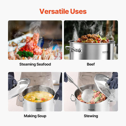 VEVOR Stainless Steel Stockpot, 42 Quart Large Cooking Pots, Cookware Sauce Pot with Strainer, Lid, and Handle, Heavy Duty Commercial Grade Stock Pot, Sanding Treatment, for Large Groups Events Silver