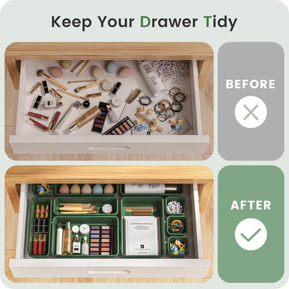 A-LuGei 【Military Grade】 Drawer Organizer,【𝟱𝗦𝗶𝘇𝗲】 Makeup organizer,【Holds 177 Items】 Bathroom Organizers and Storage,Organization and Storage,Desk Drawer Organizer for Vanity【Clear】