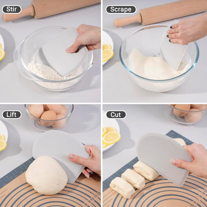 Silicone Dough Scraper with Stainless Steel Sheet, Curved Edge Flexible Bowl Scraper for Baking, Food Grade Silicone Bench Scraper for Sourdough Bread Proofing Basket, 5.98"×4.3", Dark Gray, SAPID