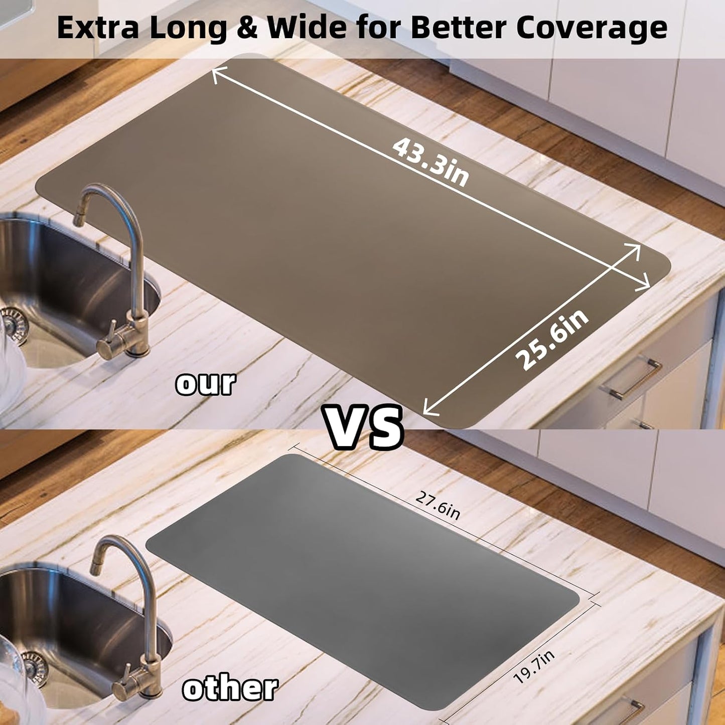 KVK 43.3×25.6in Silicone Mats for Kitchen Counter - Extra Large Silicone Mat Heat Resistant - Glossy Bottom Non Slip - Universal Painting Craft Resin Mat Table Countertop Protector, Transparent