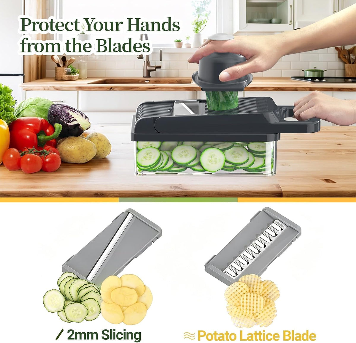 12-in-1 Vegetable Chopper 7 Blades, Veggie Cutter with Handle, Black/White
