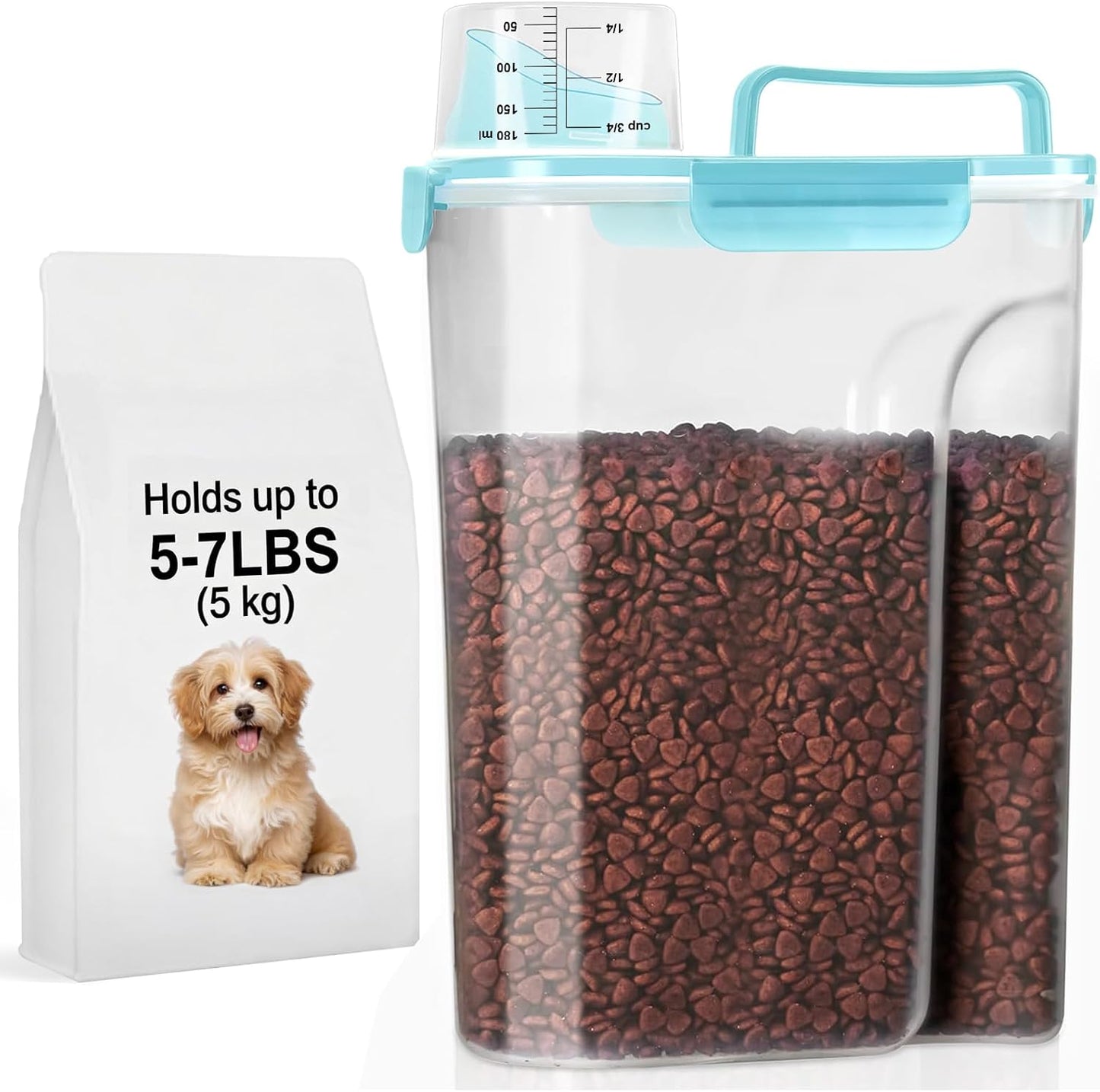 LEAWALK 5-7Lbs Dog Cat Food Storage Container with Upgraded Large Nozzle BPA-free, 4 Snap Seals Plastic Pet Food Storage Containers with Handles are Easy to Clean and Carry