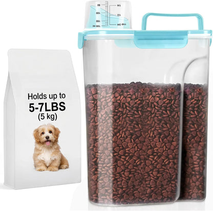 LEAWALK 5-7Lbs Dog Cat Food Storage Container with Upgraded Large Nozzle BPA-free, 4 Snap Seals Plastic Pet Food Storage Containers with Handles are Easy to Clean and Carry
