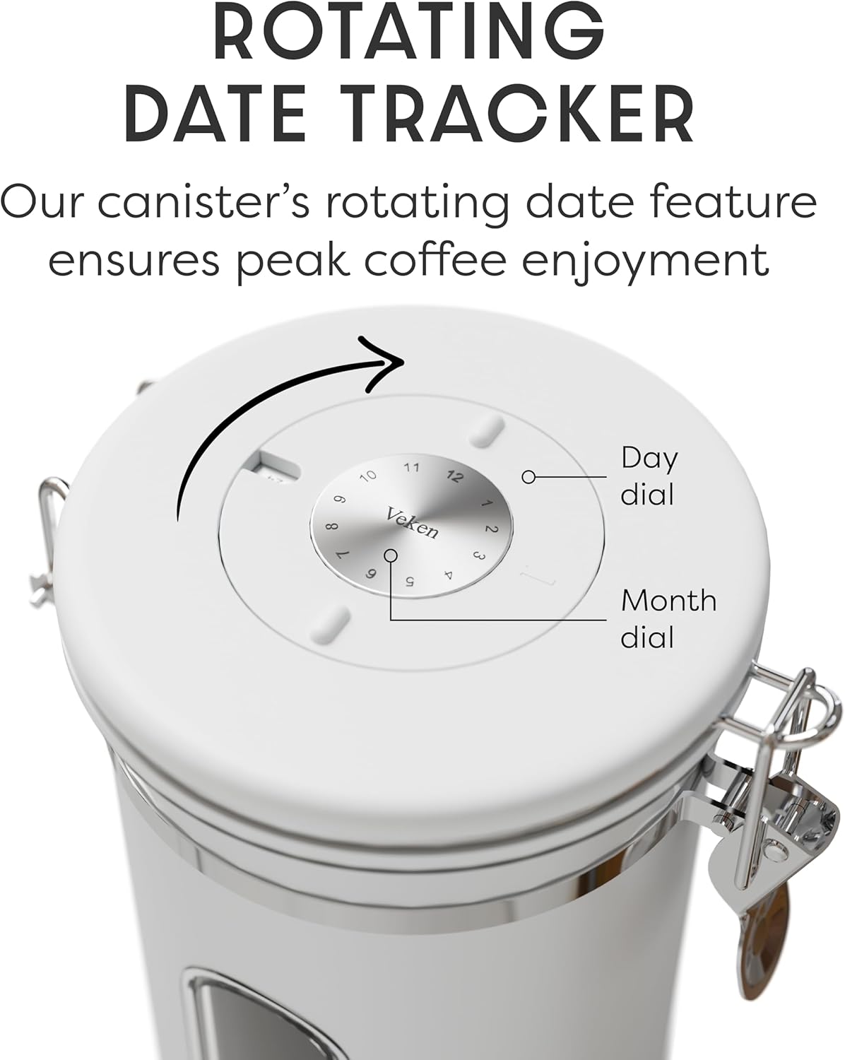 Veken Coffee Canister with Window, Family Choice Awards Winner, Airtight Stainless Steel Home Kitchen Food Storage Container with Lids for Grounds, Beans, Tea, Flour,Cereal,Sugar Jars,Scoop,16OZ,Black
