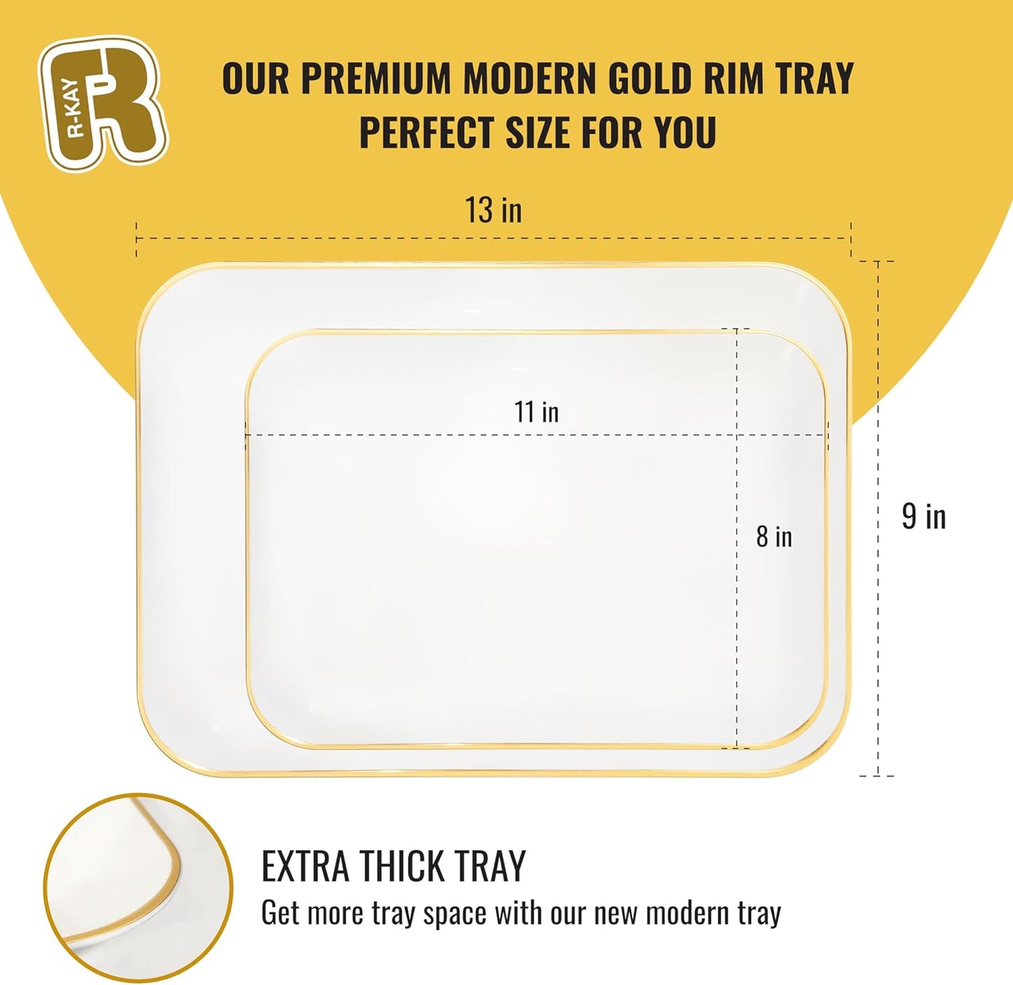 R-kay 3 Pack White Plastic Serving Trays for Party - Rectangular, 8 by 11 in, Heavy Duty Dessert Trays for Food