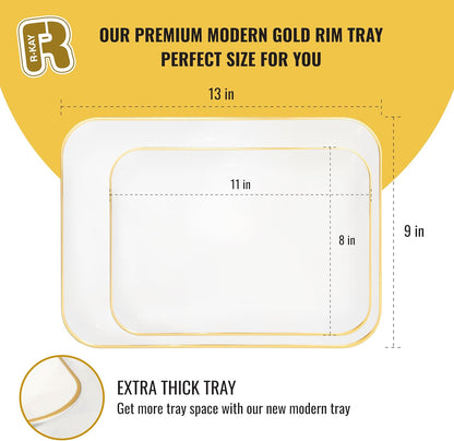 R-kay 3 Pack White Plastic Serving Trays for Party - Rectangular, 8 by 11 in, Heavy Duty Dessert Trays for Food