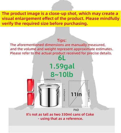 304 stainless steel food storage containers with lids lock clips airtight container large airtight for rice flour sugar grain coffee bean storage containers Kitchen jar (5.55gal/21L)