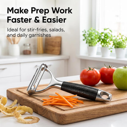 2-in-1 Julienne Peeler & Vegetable Peeler – Heavy-Duty Y-Peeler with Sharp Flat & Julienne Blades, Multifunctional Kitchen Tool for Potatoes, Carrots, Cucumbers, Zucchini & Fruit