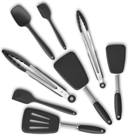 Silicone Spatula 3-piece Set, Ergonomic Handle High Heat-Resistant Spatulas, Non-stick Rubber Spatulas with Stainless Steel Core, Black