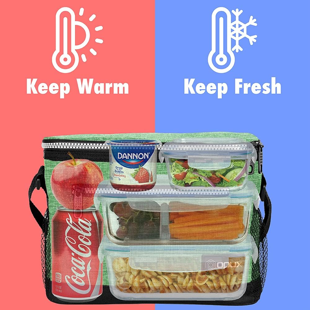 opux Insulated Lunch Box Men Women, Lunch Bag for Work School, Leakproof Soft Cooler Tote Adult, Large Lunch Pail Kids Boys Girls, Picnic Beach Food Bag with Shoulder Strap, Purple Floral