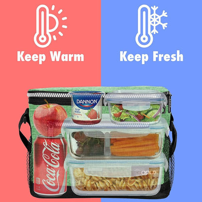 opux Insulated Lunch Box Men Women, Lunch Bag for Work School, Leakproof Soft Cooler Tote Adult, Large Lunch Pail Kids Boys Girls, Picnic Beach Food Bag with Shoulder Strap, Purple Floral