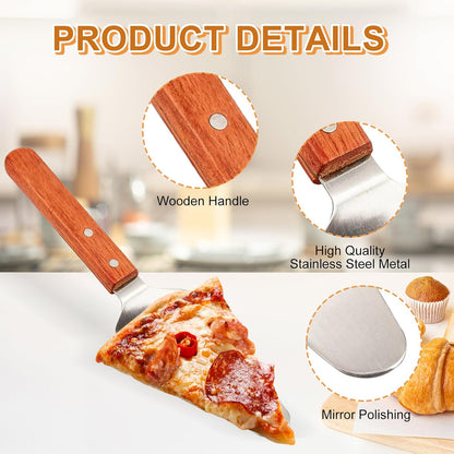 4 Pack Stainless Steel Pizza Servers with Wooden Handle