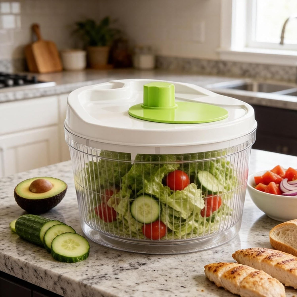 Salad Spinner, Fruit Cleaner Spinner Bowl With Swivel Handle