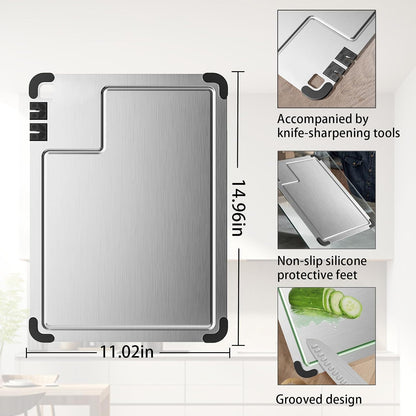 3-Piece Titanium Cutting Board Set with Dual-Stage Knife Sharpener,Double Sided Food-Grade Chopping Board,Non-Slip Feet,Deep Juice Groove,Heavy Duty,Hygienic & Dishwasher Safe Kitchen Chopping Boards