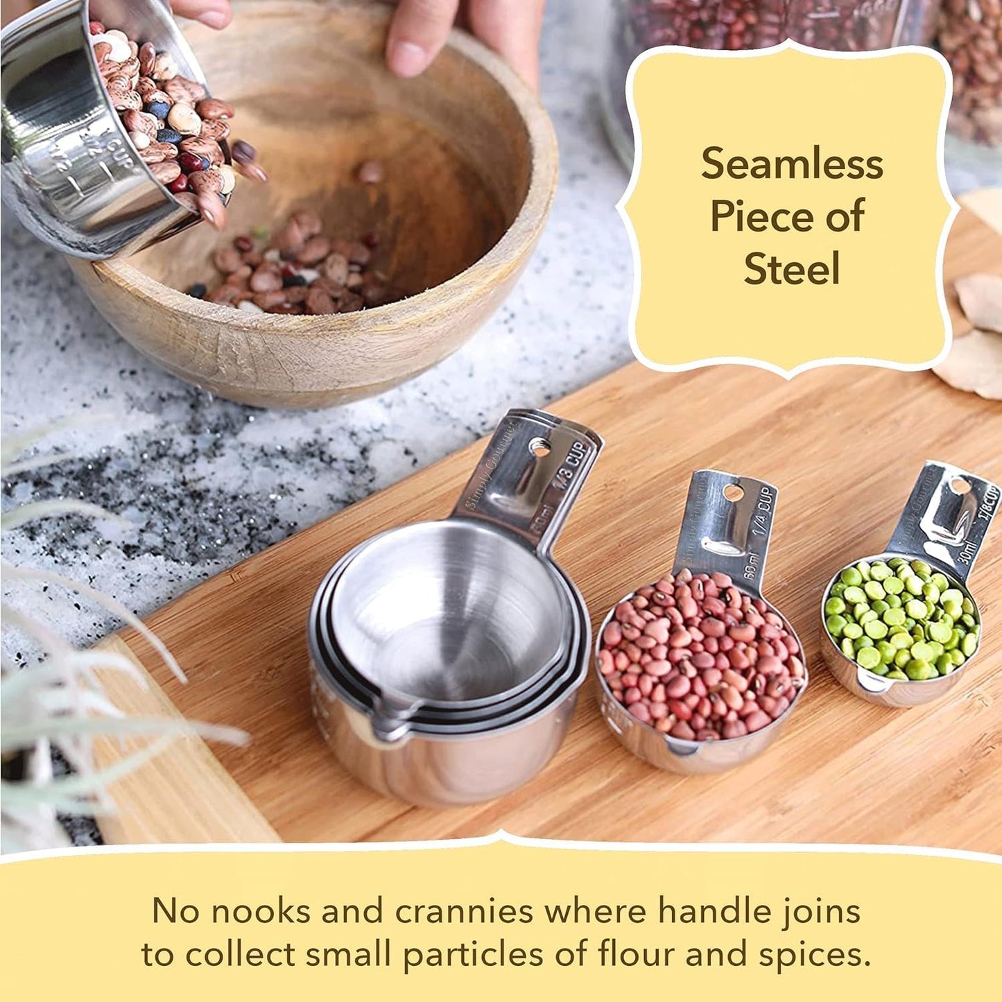 Simply Gourmet Measuring Cups & Spoons Set of 12, 18/08 Stainless Steel Kitchen Gadgets, Stackable Design with Long Handle Spoons, Fits in Spice Jars, Cooking & Baking Set for Dry & Liquid
