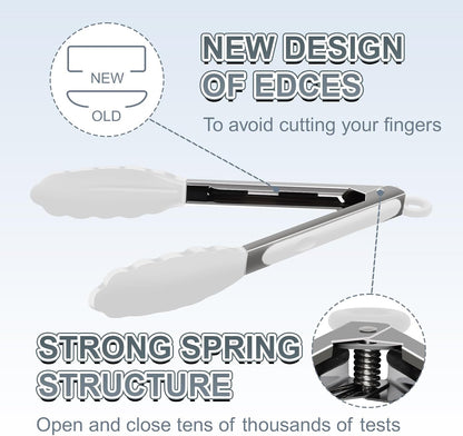 2 Pack Black Premium Stainless Steel Heat Resistant Kitchen Tongs for cooking,set of 9" and 12",Non Scratch Silicone cooking Tong Tip for Cooking Pans,Strong Grip BBQ tongs for Grabbing Hot Food