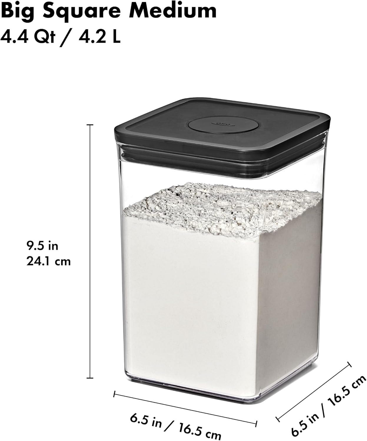 OXO Good Grips POP Container - Airtight Food Storage - Big Square Short 2.8 Qt Ideal for 5 lbs of sugar, cookies or crackers