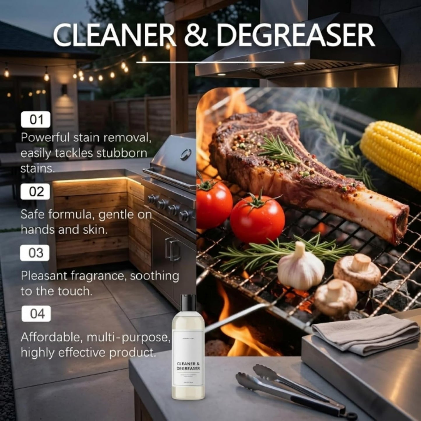 Fast-Acting Heavy-Duty Grill Degreaser Spray, BBQ Grill Cleaner Spray for Smoky Stains, Removes Grease & Carbon, 120ML for Outdoor Grills, Kitchen Grates and Racks, Electric Smokers (3Pc)