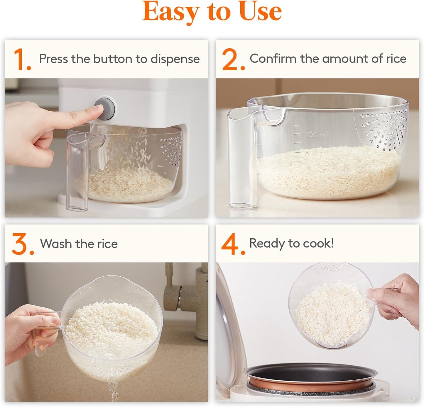 Lifewit Rice Dispenser 25 Lbs(11.3kg), Rice Storage Container Sealed Moisture Proof with Measuring Cup for Kitchen Pantry Household, BPA-Free, 1 Pack Grey