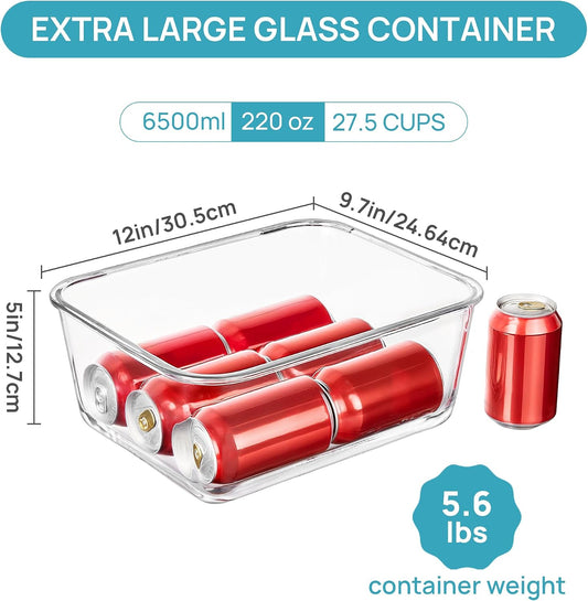 Vtopmart 2.26L/76oz Extra Large Glass Food Storage Containers with Lids, 6 pack Meal Prep Container Set, Airtight Lunch Boxes with Snap Locking Lids for Microwave, Oven, Freezer, Dishwasher