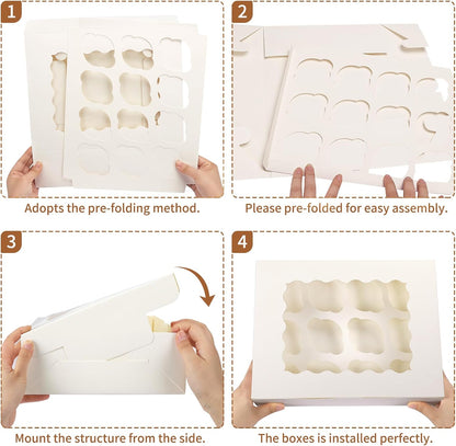 TOMNK 6 Count White Cupcake Boxes with Window - 36 Total Capacity Cupcake Carrier Sets for Birthday Holiday Party Bakery Supplies