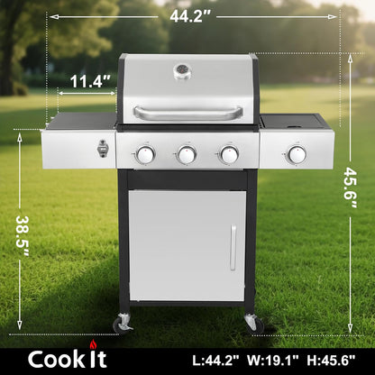 69000 BTU Output Propane Gas Grill with Side Burner and 6 Main Burners - Double-layer Stainless Steel Lid, Cast Iron Grids and Plate, Easy-Clean Grease Management for Perfect BBQs
