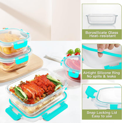 BAYZZ 30 Piece Glass Food Storage Containers Set, Glass Meal Prep Containers with Lids, Airtight Lunch Box, BPA-Free, Microwave, Freezer & Dishwasher Safe