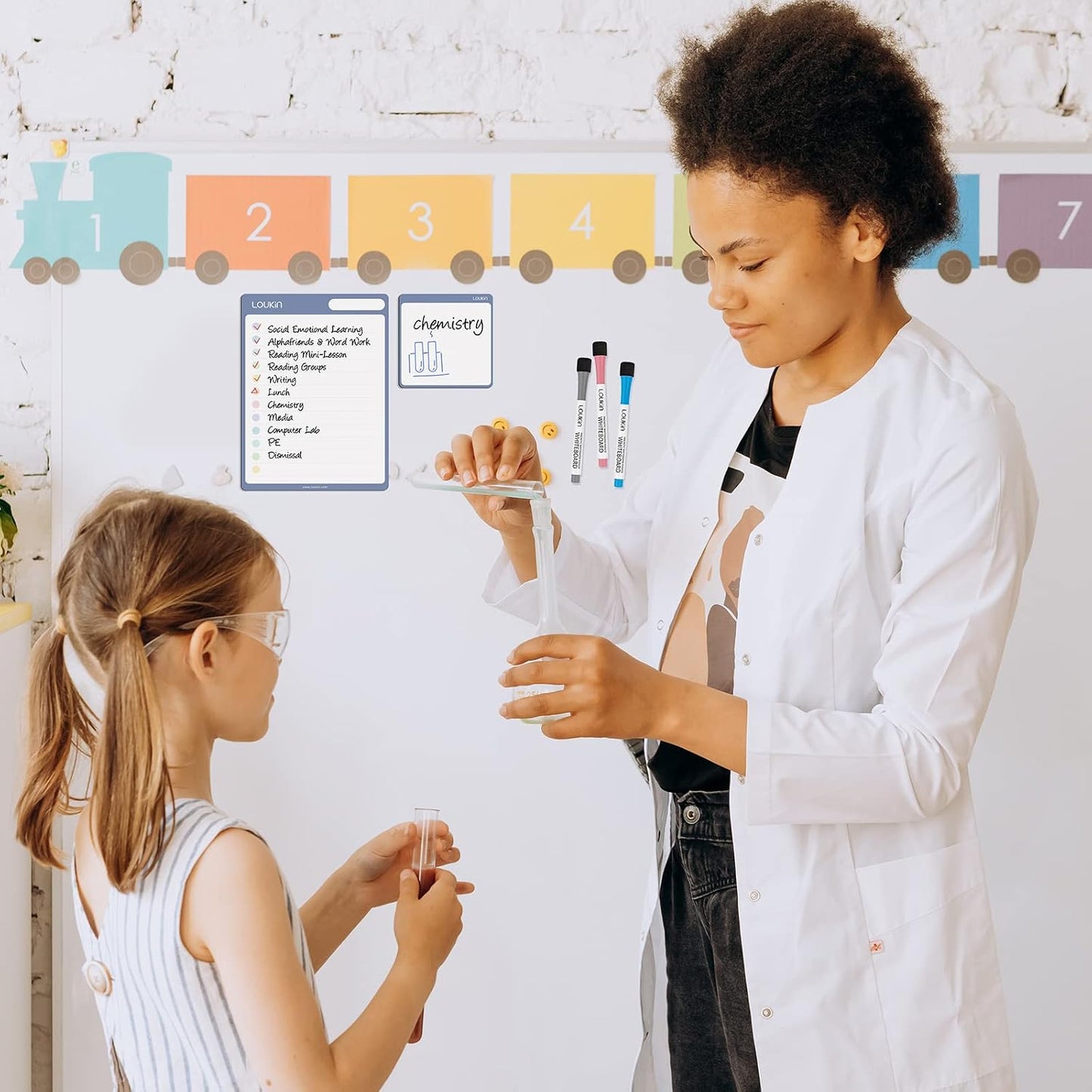 loukin Dry Erase Checklists 4 Pack, Electrostatic Clings to Any Shiny Surface, 7.9"×5.9" Whiteboard Shopping List, Reusable to do List for Office, Classroom, Refrigerator, 6 Markers&1 Eraser Included