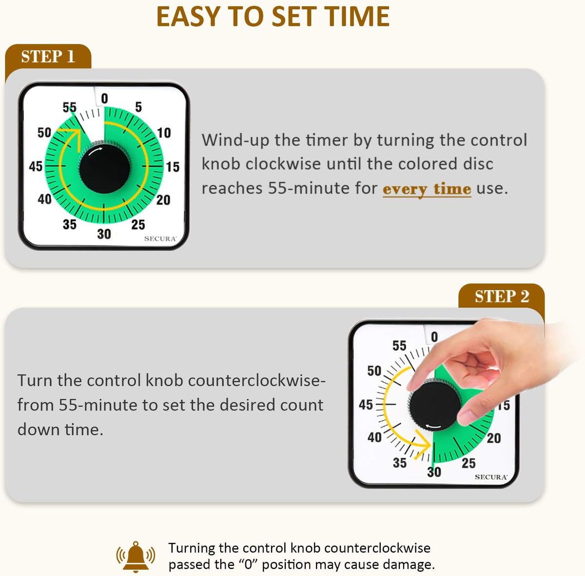 Secura 60-Minute Visual Countdown Timer, 7.5-Inch Oversize Classroom Visual Timer for Kids and Adults, Durable Mechanical Kitchen Timer Clock with Magnetic Backing (Blue)