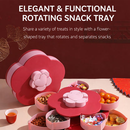 Divided Spin and Snack Serving Tray,Snackle Box Container Lazy Susan Snack Tray with Lid, Spinning Divided Serving Tray for Fruit Veggie Snacks, Snack Organizer Snack Box for Party (RED)