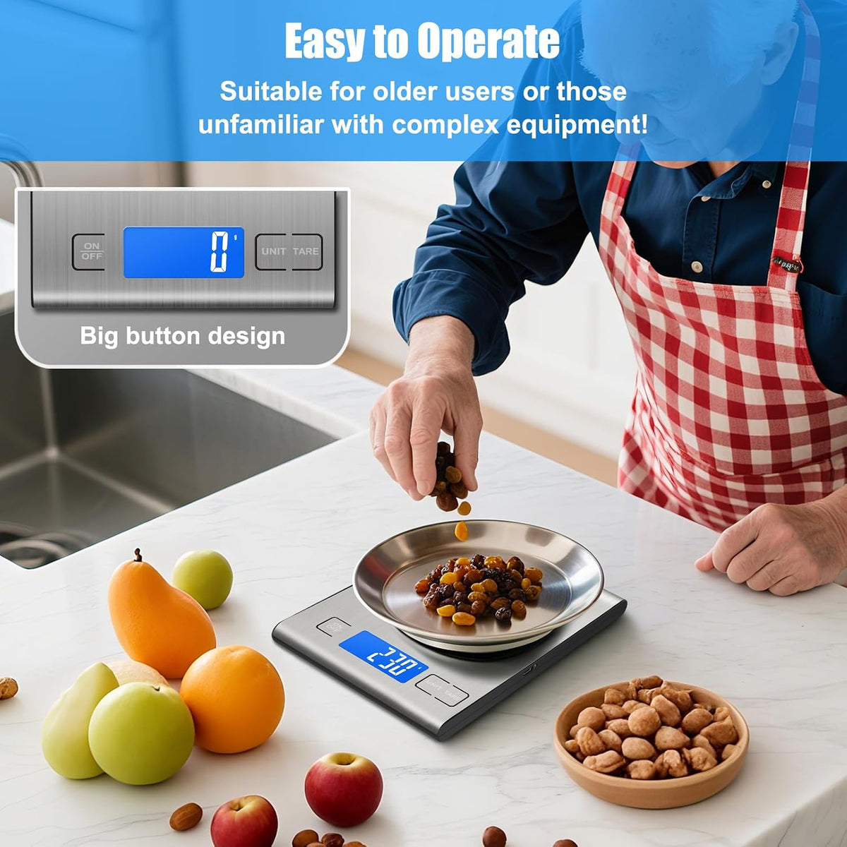 33lb Rechargeable Food Scale, Diyife 304 Stainless Steel Kitchen Scale